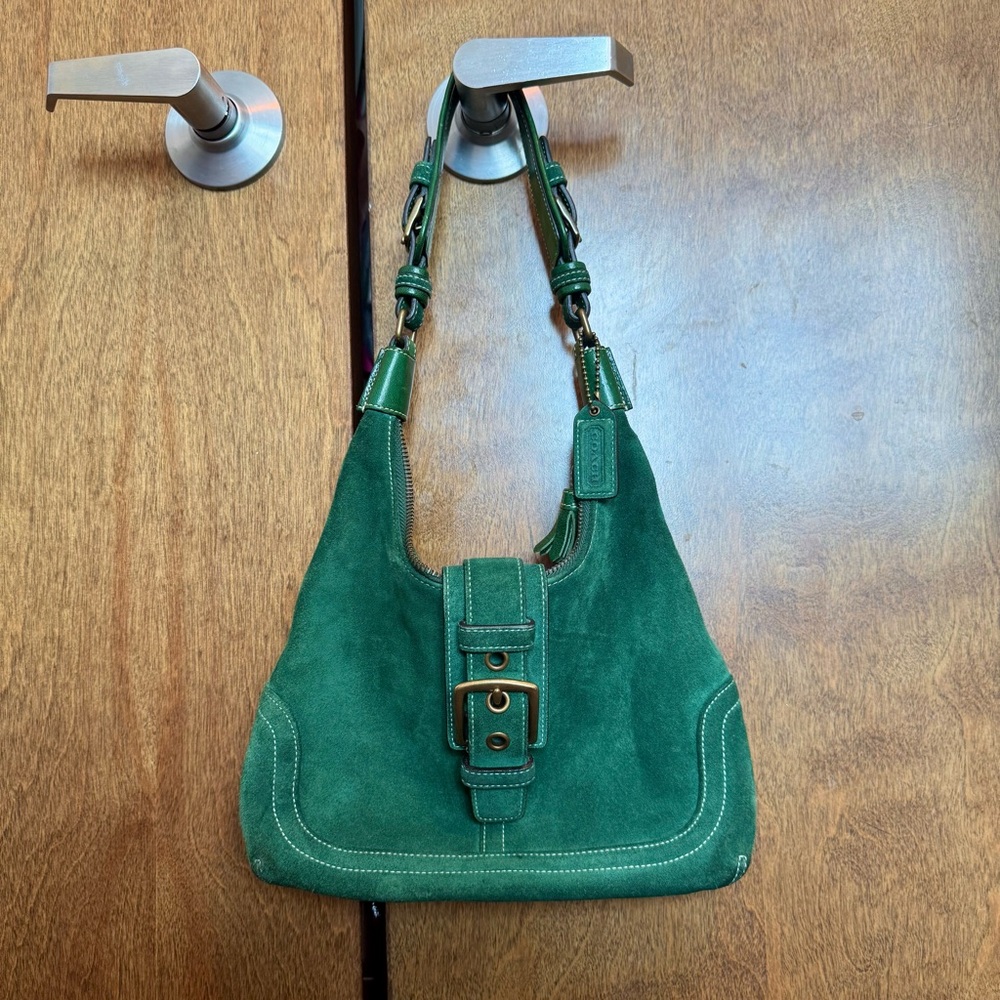 Vintage COACH Y2K Hamilton Emerald Green Suede Leather Hobo Shouldr Bag 7471